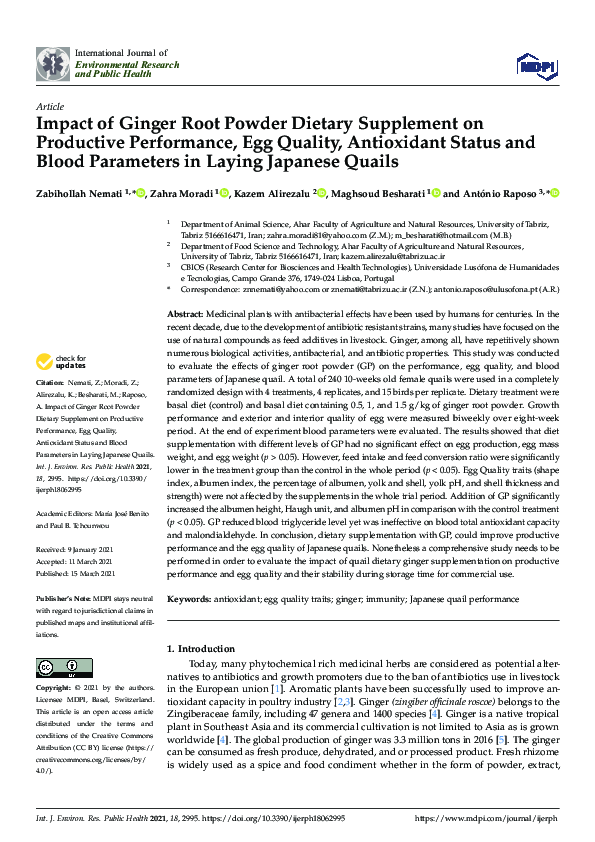 (PDF) Impact of Ginger Root Powder Dietary Supplement on Productive ...