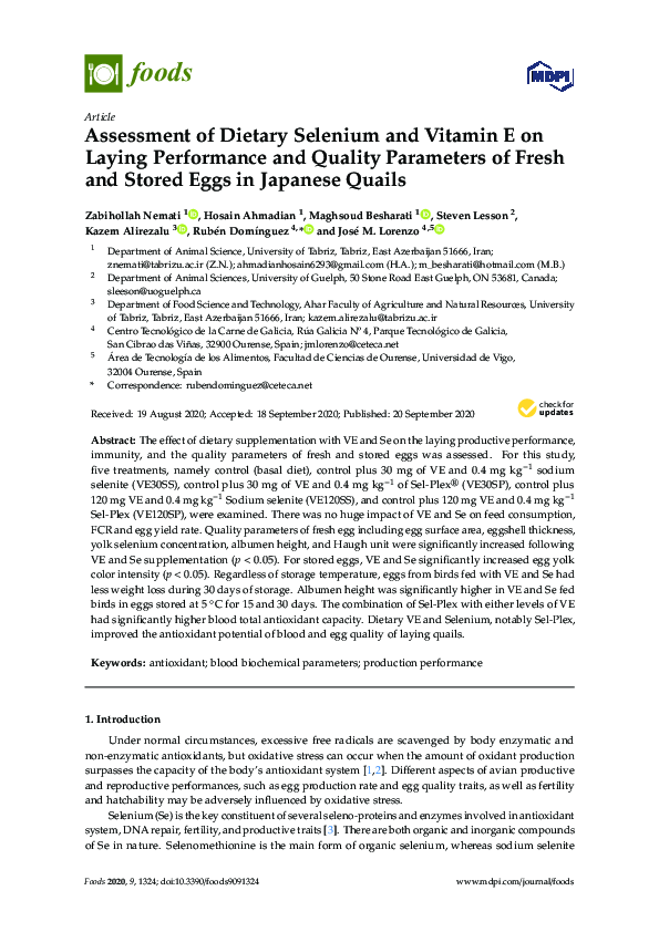 (PDF) Assessment of Dietary Selenium and Vitamin E on Laying ...