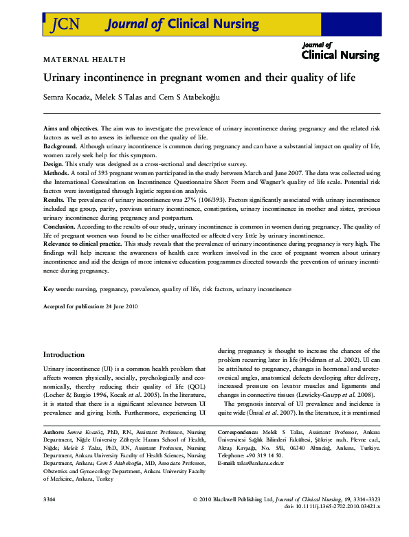 (PDF) Urinary incontinence in pregnant women and their quality of life