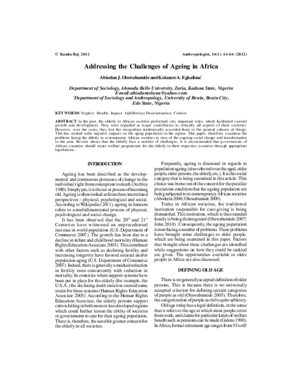 (PDF) Addressing the Challenges of Ageing in Africa