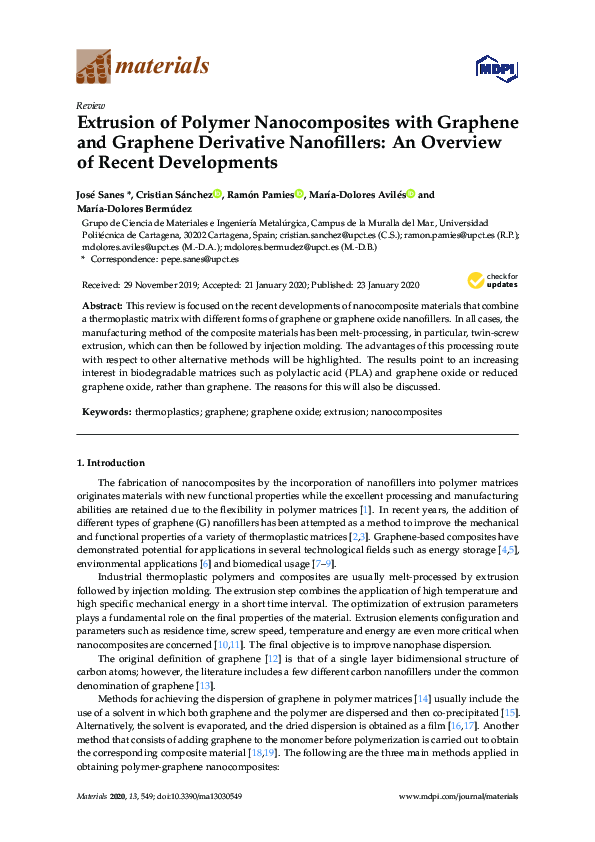 (PDF) Extrusion of Polymer Nanocomposites with Graphene and Graphene ...