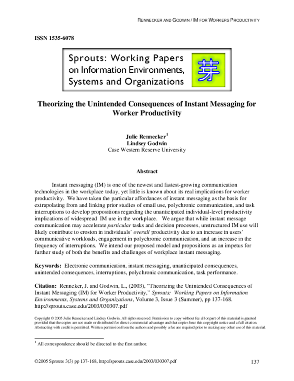 (PDF) Theorizing the Unintended Consequences of Instant Messaging for ...