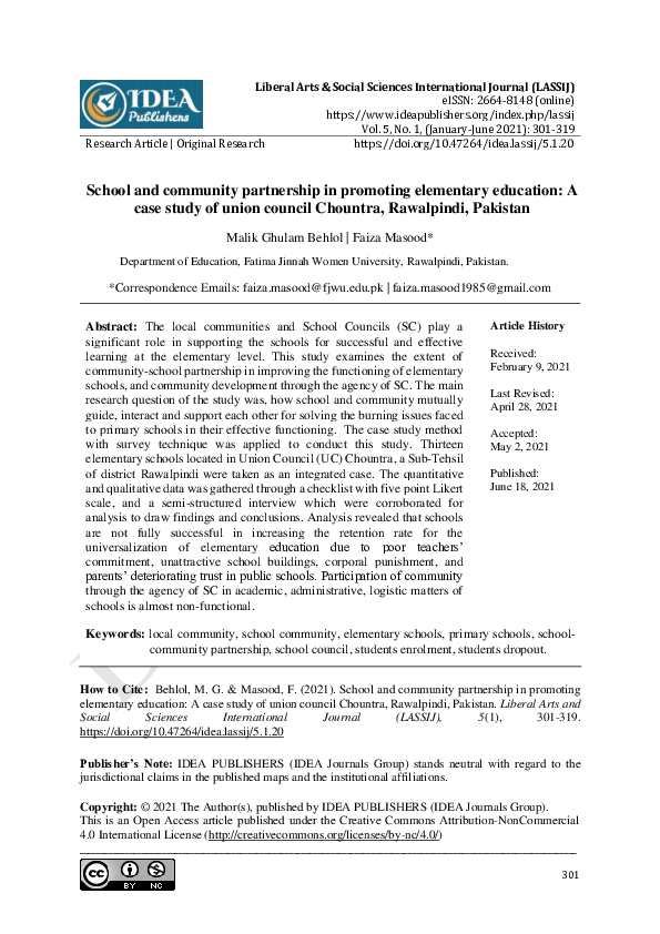 (PDF) School and community partnership in promoting elementary ...