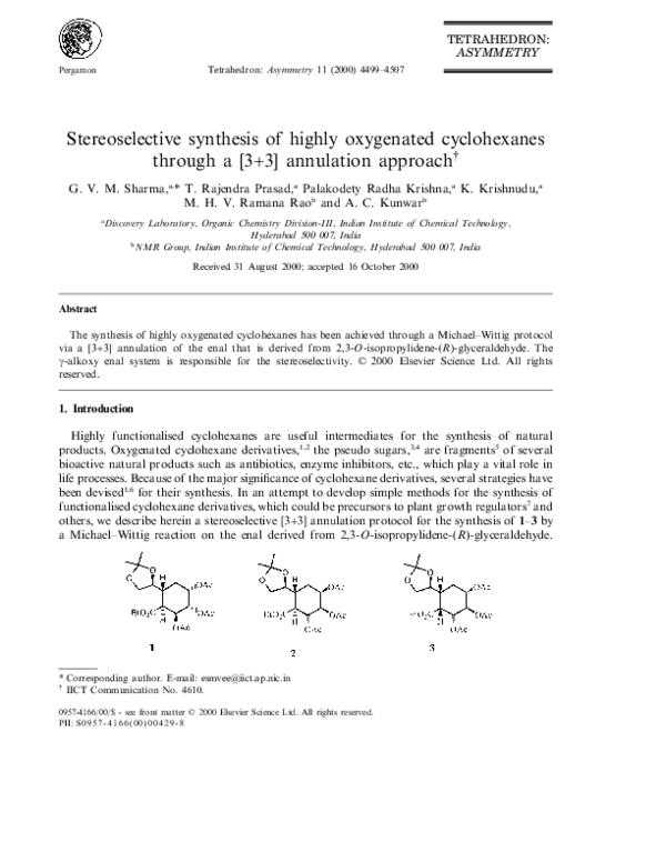 (PDF) Stereoselective synthesis of highly oxygenated cyclohexanes ...