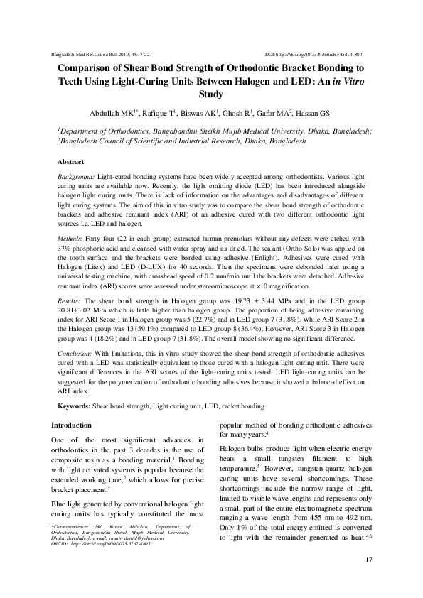 (PDF) Comparison of the Shear Bond Strength of Orthodontic Brackets in