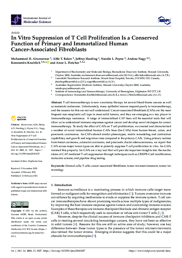 (PDF) In Vitro Suppression of T Cell Proliferation Is a Conserved ...
