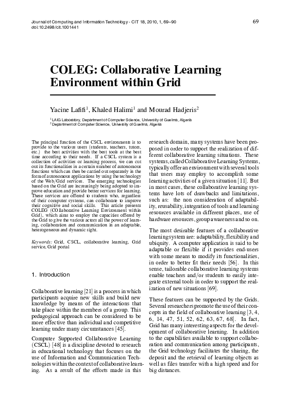 (PDF) COLEG: Collaborative Learning Environment within Grid