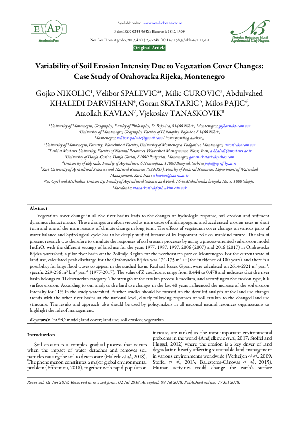 PDF) Variability Of Soil Erosion Intensity Due To Vegetation Cover.
