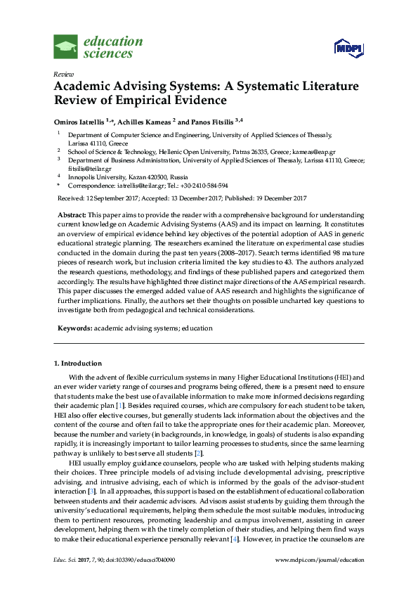 (PDF) Academic Advising Systems: A Systematic Literature Review of ...