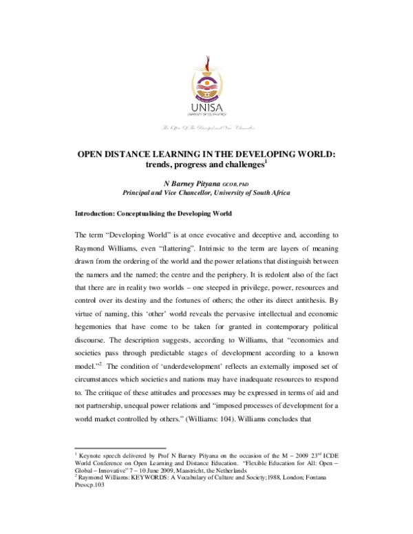 (PDF) Open distance learning in the developing world: trends, progress ...