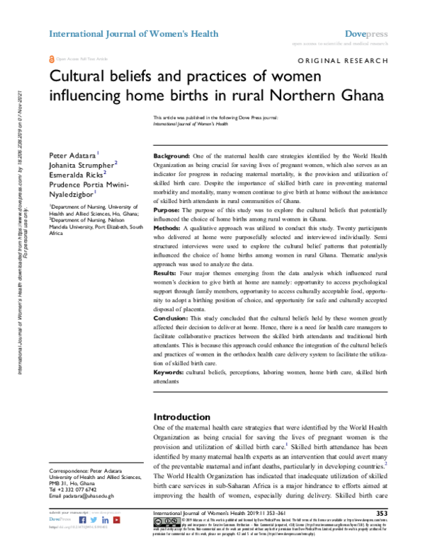 (PDF) Cultural beliefs and practices of women influencing home births ...