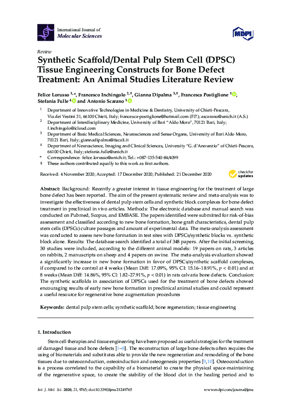 (PDF) Synthetic Scaffold/Dental Pulp Stem Cell (DPSC) Tissue ...