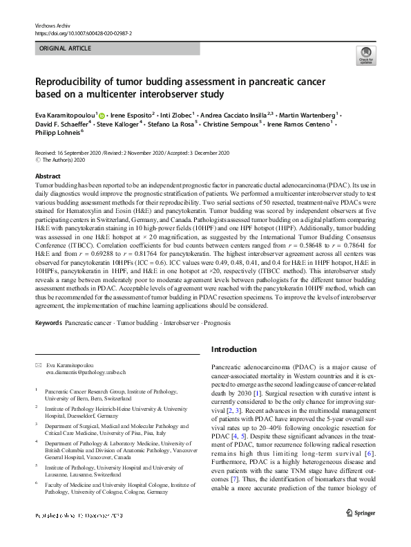 (PDF) Reproducibility of tumor budding assessment in pancreatic cancer ...