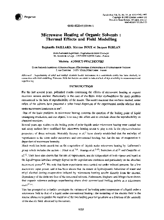 (PDF) Microwave heating of organic solvents: Thermal effects and field ...