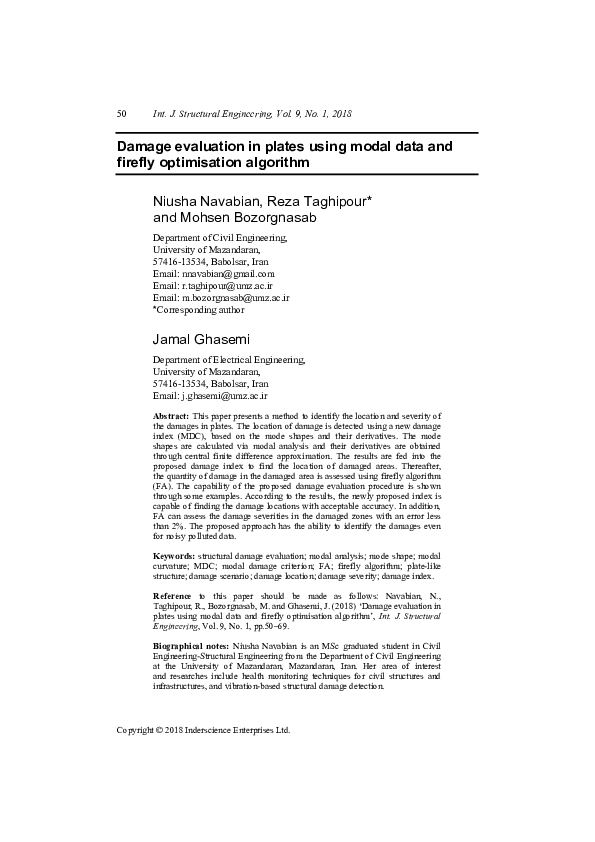 (PDF) Damage evaluation in plates using modal data and firefly ...