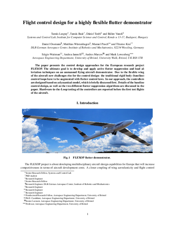 (PDF) Flight control design for a highly flexible flutter demonstrator