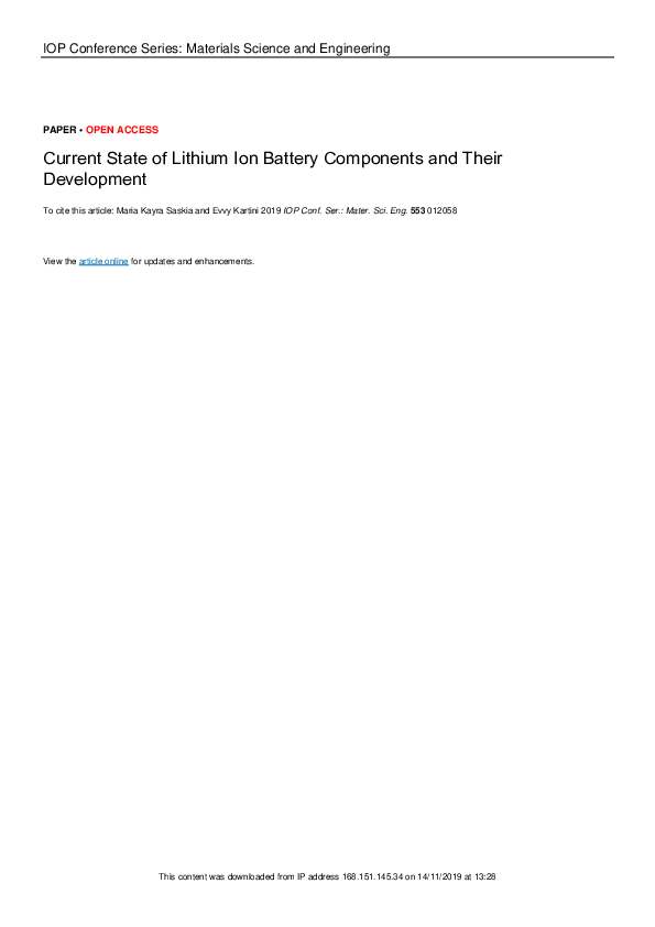 (PDF) Current State of Lithium Ion Battery Components and Their Development