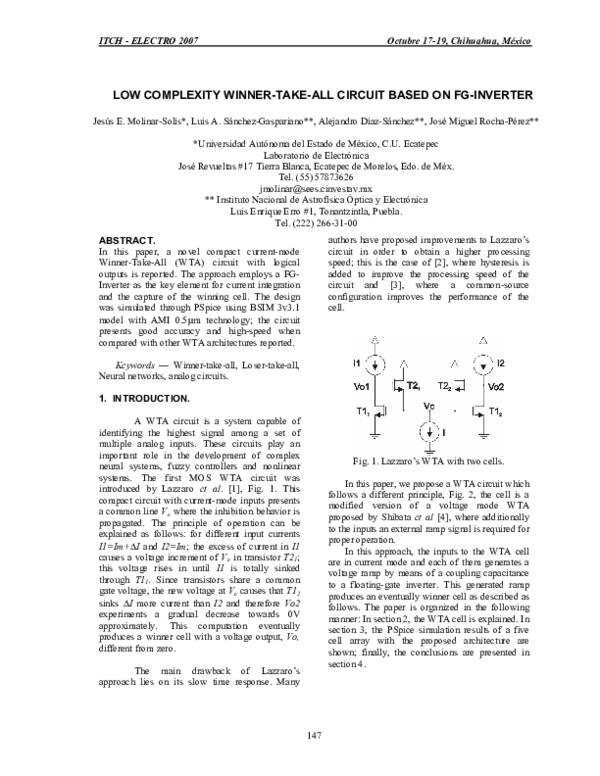 (PDF) Low Complexity Winner-Take-All Circuit Based on FG-Inverter