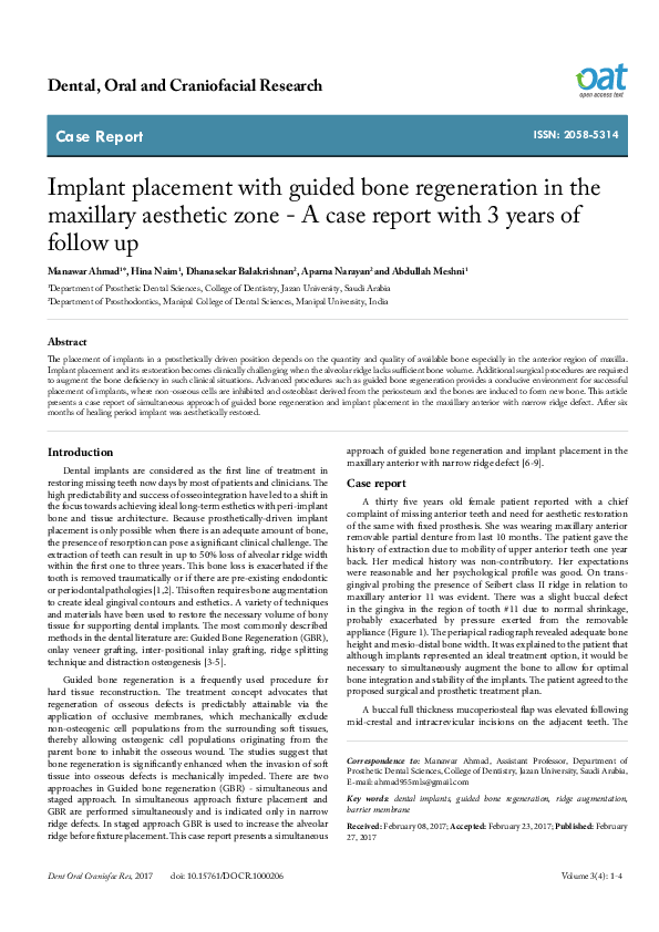 (PDF) Implant placement with guided bone regeneration in the maxillary ...