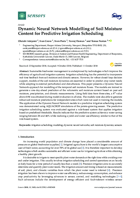 (PDF) Dynamic Neural Network Modelling of Soil Moisture Content for ...