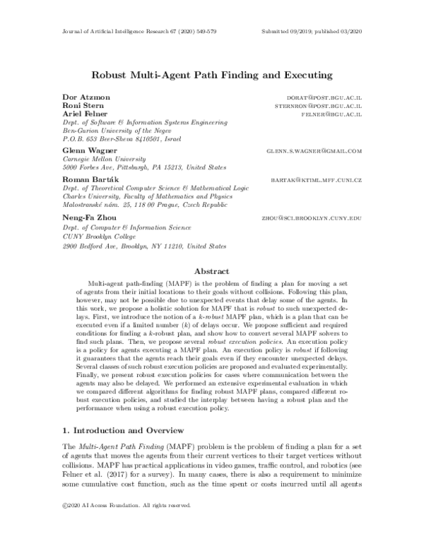 (PDF) Robust Multi-Agent Path Finding and Executing