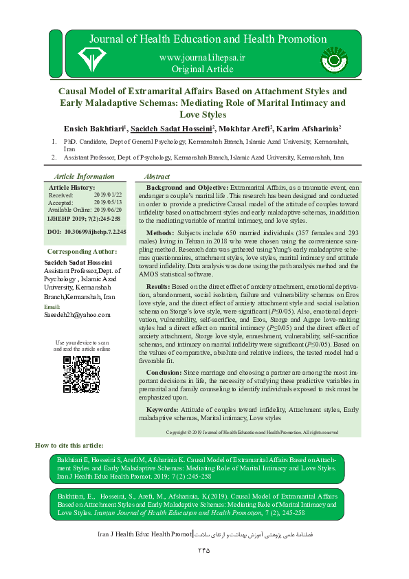 (PDF) Causal Model of Extramarital Affairs Based on Attachment Styles ...