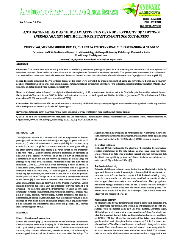 (PDF) Antibacterial and anti-biofilm activities of crude extracts of ...