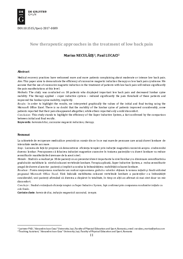 (PDF) New therapeutic approaches in the treatment of low back pain