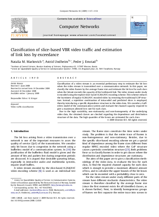 (PDF) Classification of slice-based VBR video traffic and estimation of ...