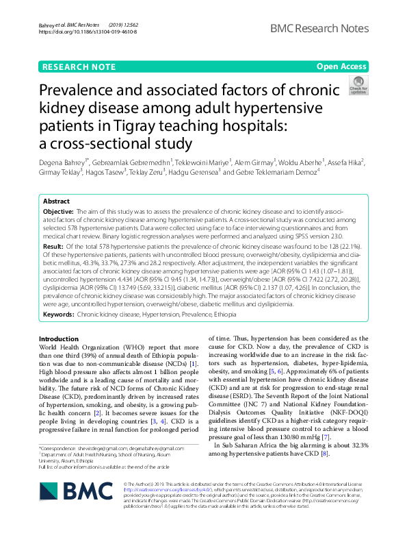 (PDF) Prevalence and Associated Factors of Chronic Kidney Disease Among ...