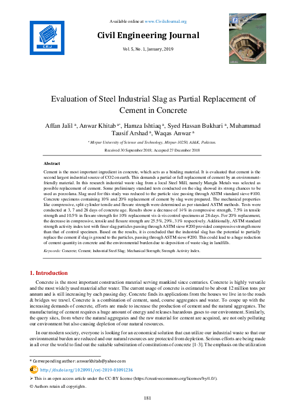 (PDF) Evaluation of Steel Industrial Slag as Partial Replacement of ...
