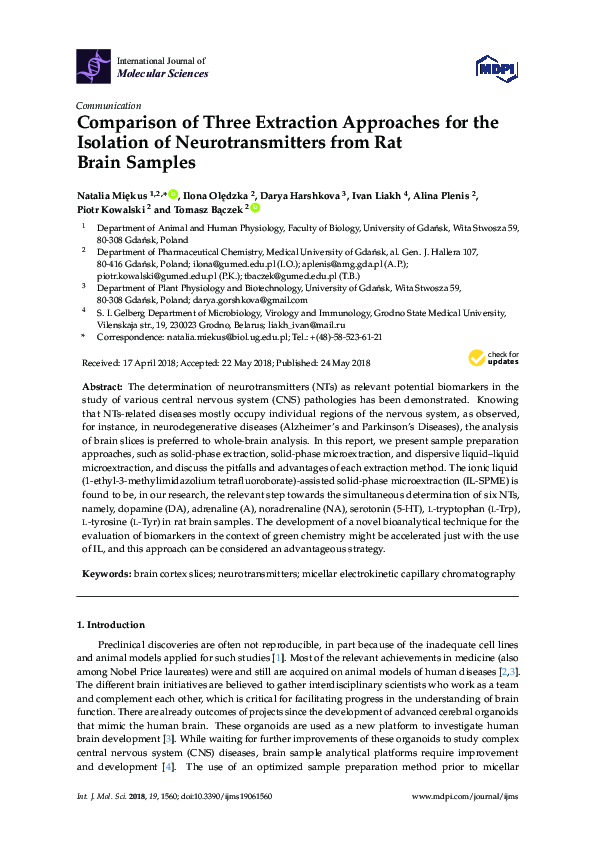 (PDF) Comparison of Three Extraction Approaches for the Isolation of ...