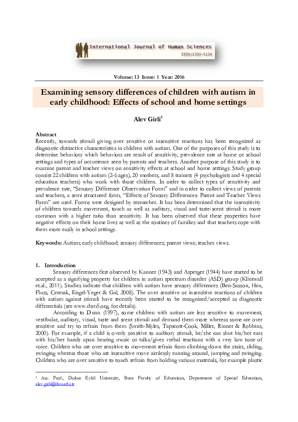(PDF) Examining sensory differences of children with autism in early ...
