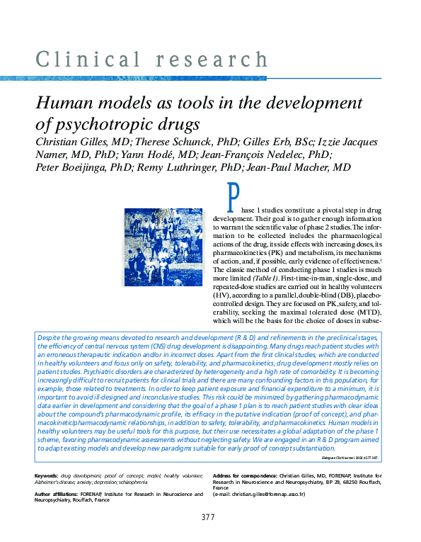 (PDF) Human models as tools in the development of psychotropic drugs