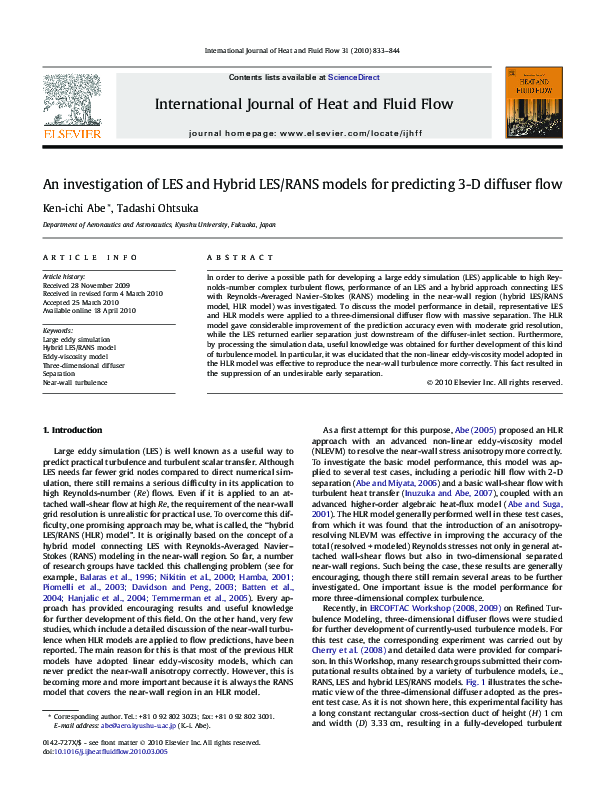 (PDF) An investigation of LES and Hybrid LES/RANS models for predicting ...