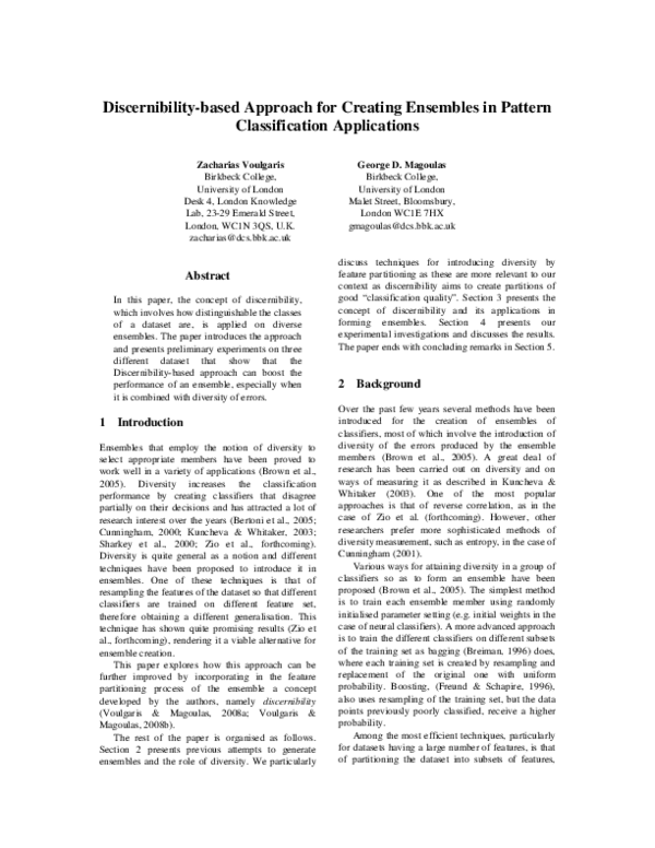 (PDF) Discernibility-based Approach for Creating Ensembles in Pattern ...