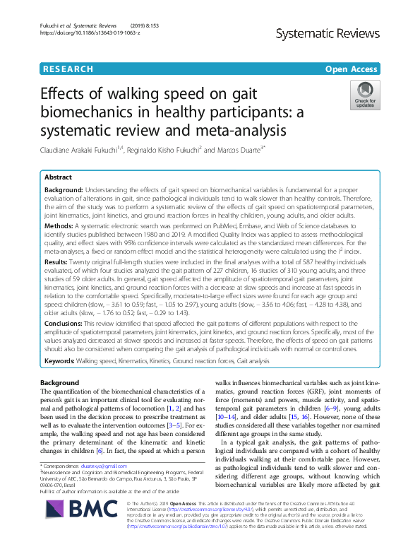 (PDF) Effects of walking speed on gait biomechanics in healthy ...