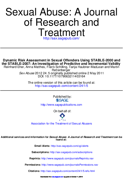 (PDF) Dynamic Risk Assessment in Sexual Offenders Using STABLE-2000 and ...