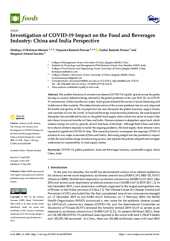 (PDF) Investigation of COVID-19 Impact on the Food and Beverages ...
