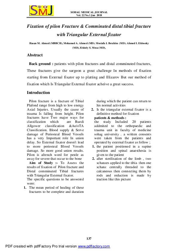 (PDF) Fixation of pilon Fracture Comminuted distal tibial fracture with ...