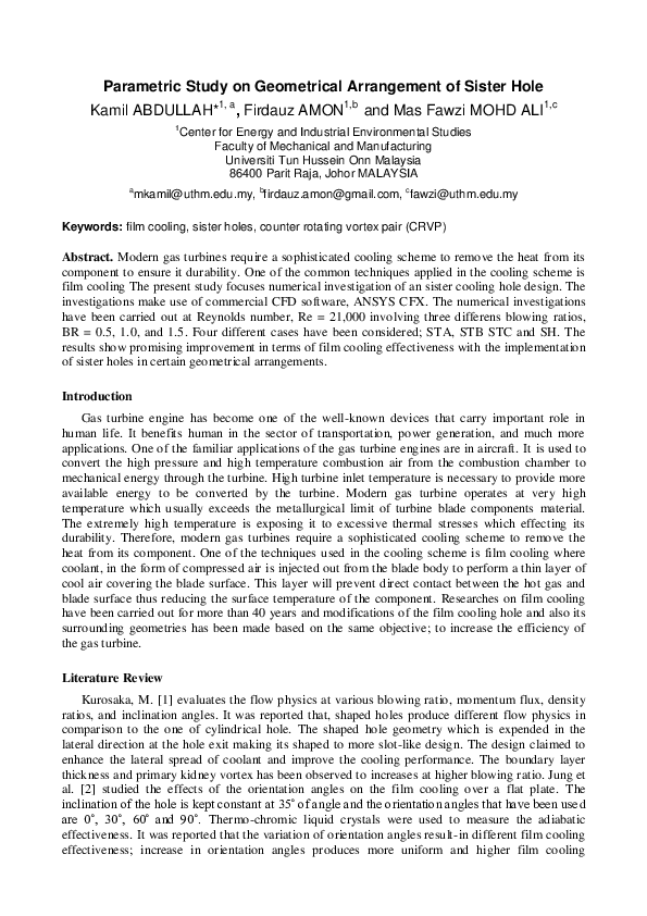 (PDF) Parametric Study on Geometrical Arrangement of Sister Hole