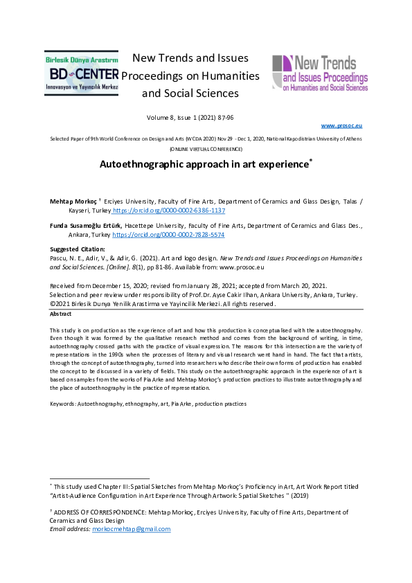 (PDF) Autoethnographic approach in art experience