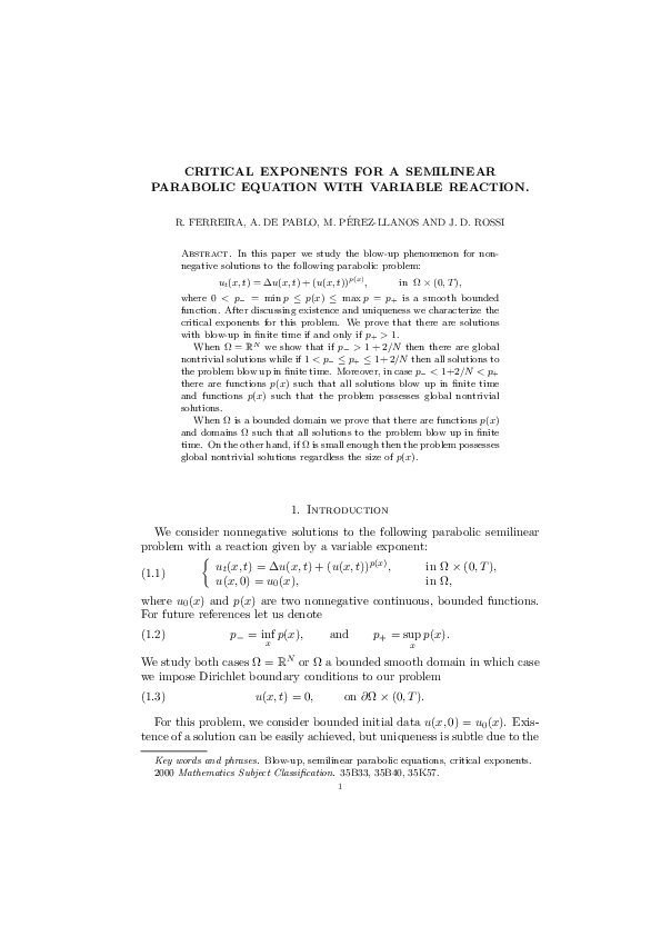 (PDF) Critical exponents for a semilinear parabolic equation with ...