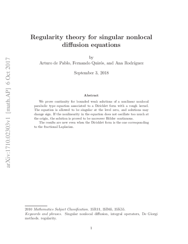 (PDF) Regularity theory for singular nonlocal diffusion equations
