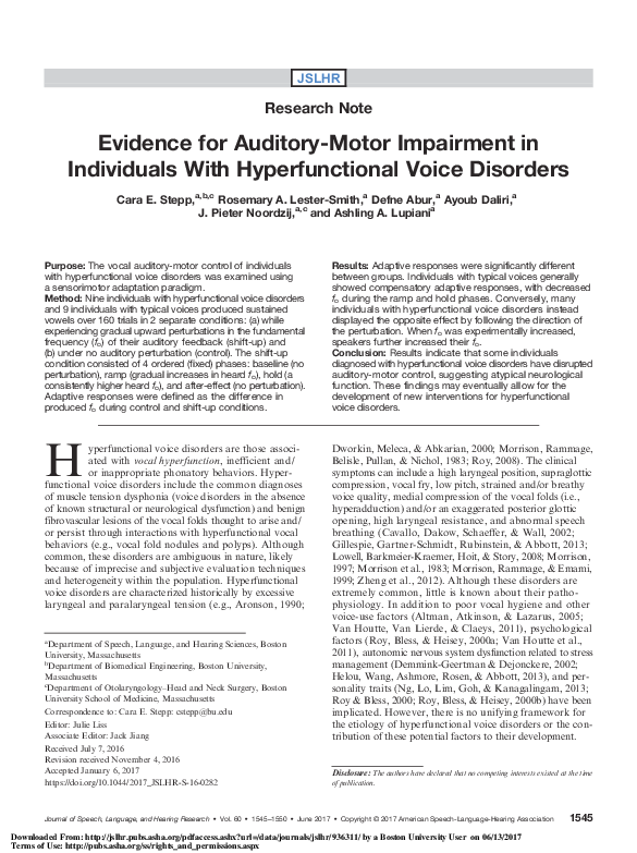 (PDF) Evidence for Auditory-Motor Impairment in Individuals With ...