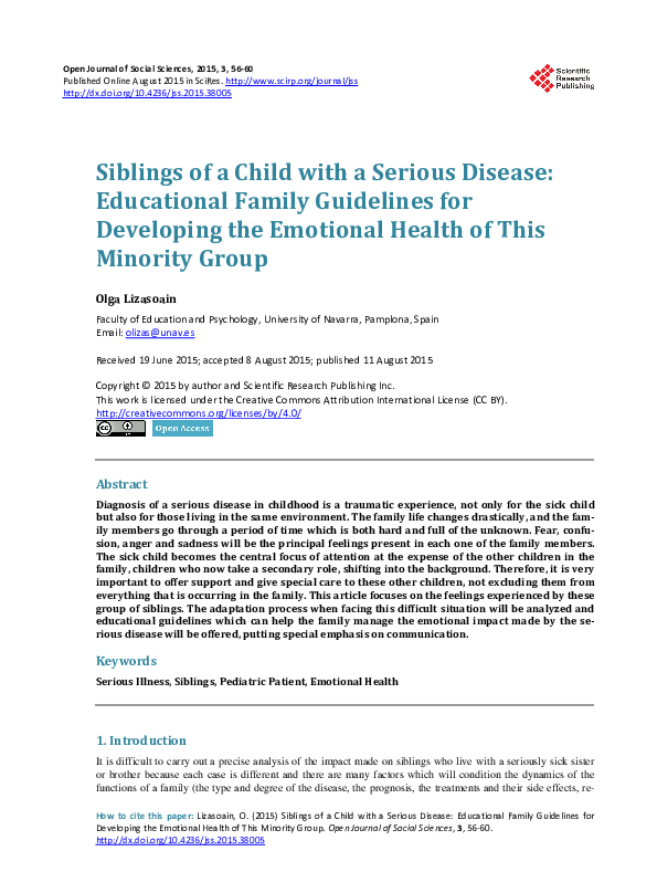 (PDF) Siblings of a Child with a Serious Disease: Educational Family ...