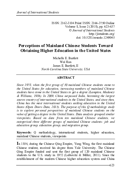 (PDF) Perceptions of Mainland Chinese Students Toward Obtaining Higher ...