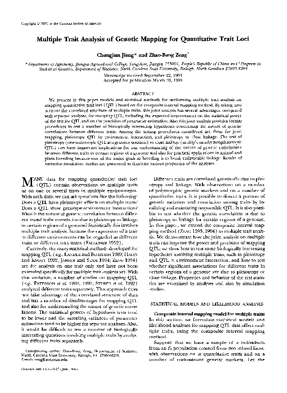 (PDF) Multiple trait analysis of genetic mapping for quantitative trait ...