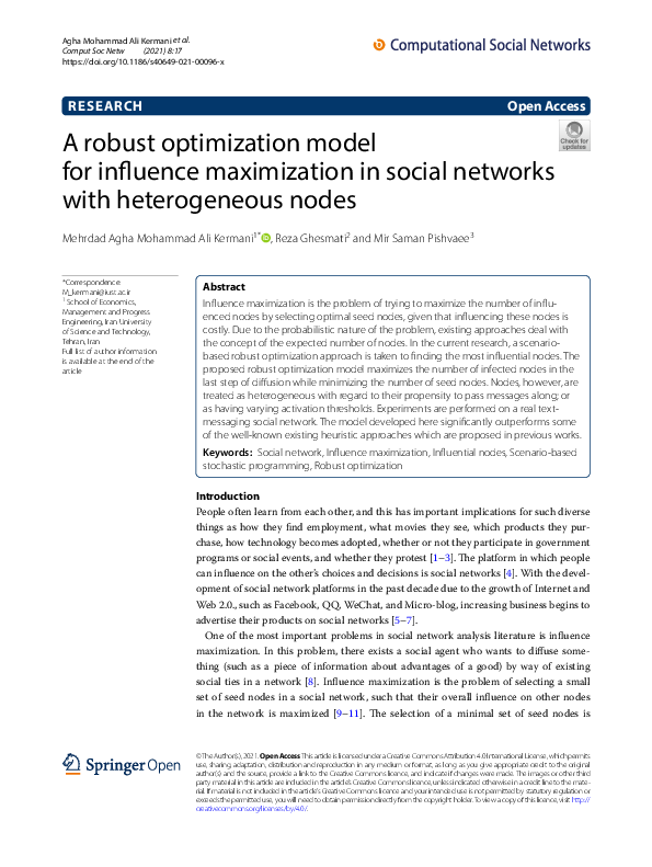 (PDF) A robust optimization model for influence maximization in social ...