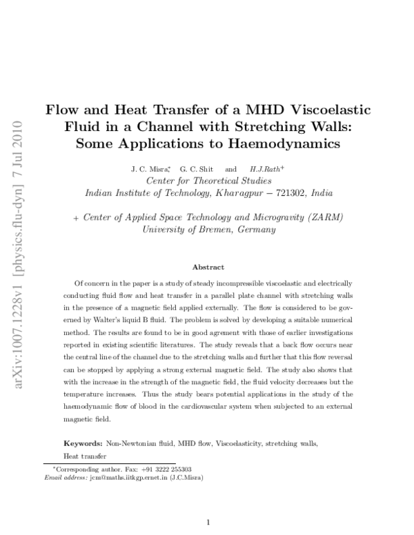 (PDF) Flow and heat transfer of a MHD viscoelastic fluid in a channel ...
